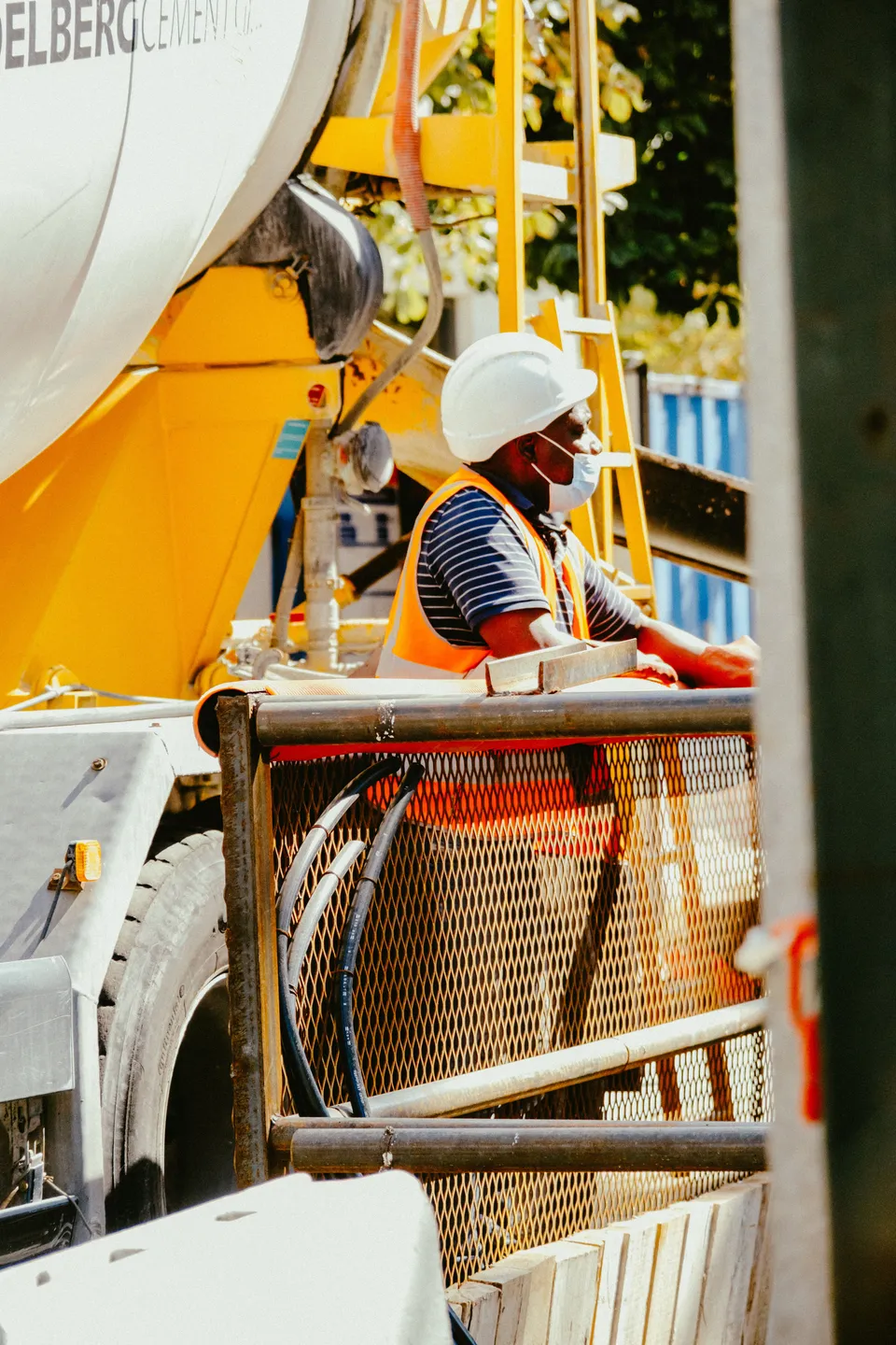 Worker wearing protective equipment at an industrial site